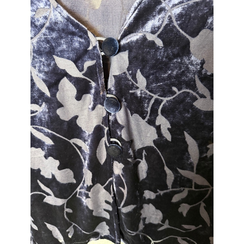 Vintage 8 Petite Navy Blue Burnout Velvet Floral Jacket Design Studio Spiegel - Picture 13 of 16
